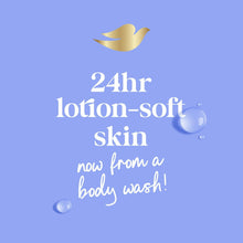 Body wash claim graphic with 24hr lotion-soft skin and droplets