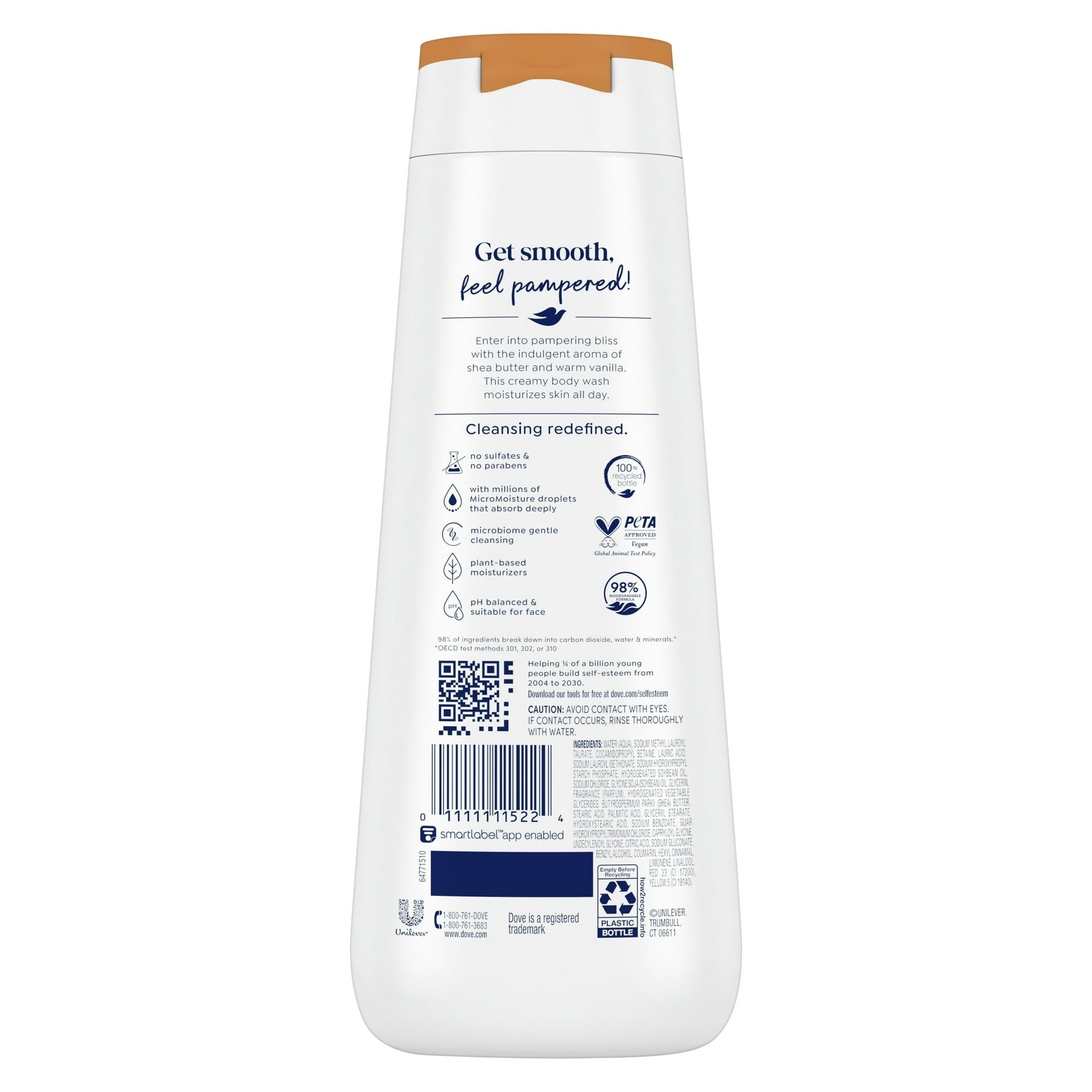 Dove Body Wash for Women Moisturizing Pamper Shea Butter & Vanilla Moisturizing All Skin, 20oz