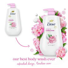 Dove renew body wash bottles with pink pumps and peony rose flower details