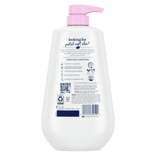 Dove moisturizing body wash bottle with pink pump and peony rose oil label