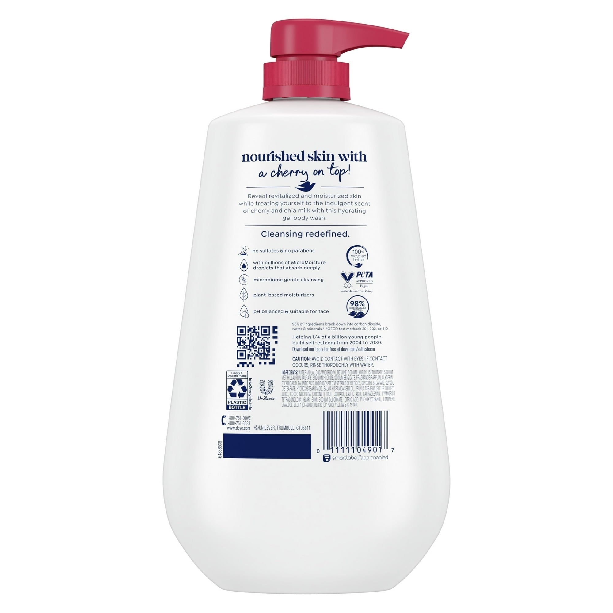 Dove Body Wash for Women Moisturizing Revitalizante Cherry & Chia Milk Cleanser All Skin, 30.6 oz with Pump
