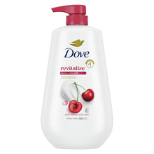 Dove revitalize cherry & chia body wash with pump, white bottle, red pump