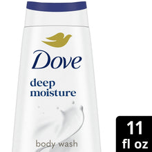 Body wash bottle showing Dove deep moisture label and 11 fl oz size marking
