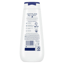 Dove deep moisture body wash bottle, back with ingredient panel and barcode