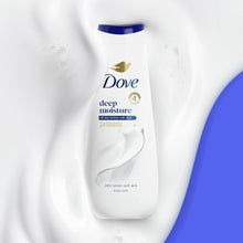 Dove deep moisture body wash bottle with blue cap, front label