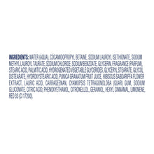 Body wash ingredient facts label panel with barcode details