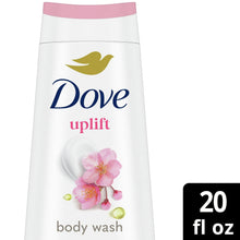 Dove uplift body wash bottle, 20 fl oz, with Sakura blossom flower and pink cap