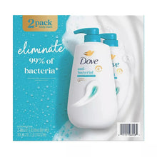 Antibacterial body wash 2-pack with blue pump dispensers, white bottles