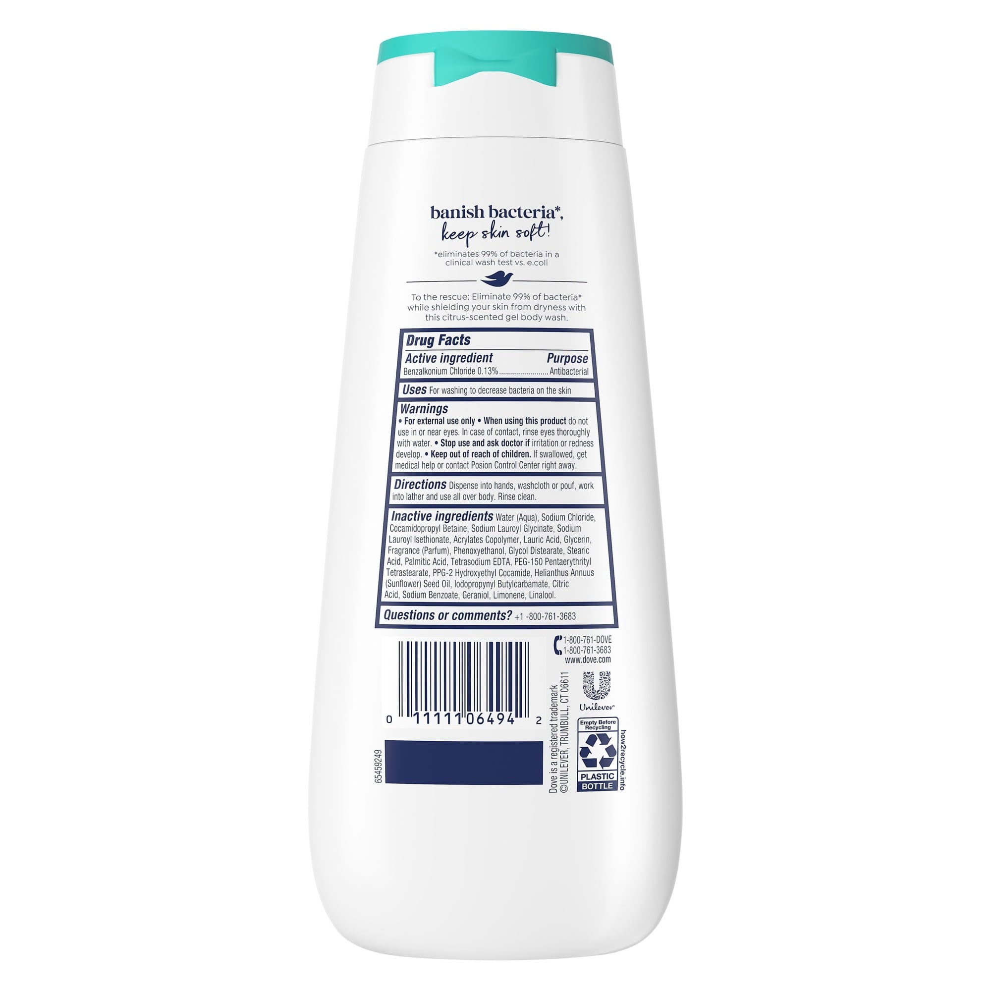 Dove Body Wash with Pump For All Skin Types Antibacterial Protects From Dryness, 11 fl oz