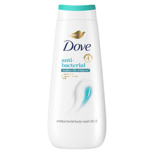 Dove antibacterial body wash bottle with teal cap and front label