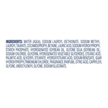Body wash ingredients label with blue ingredient list text