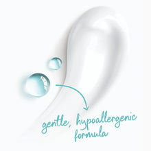 Gentle hypoallergenic body wash formula graphic with floating soap bubbles