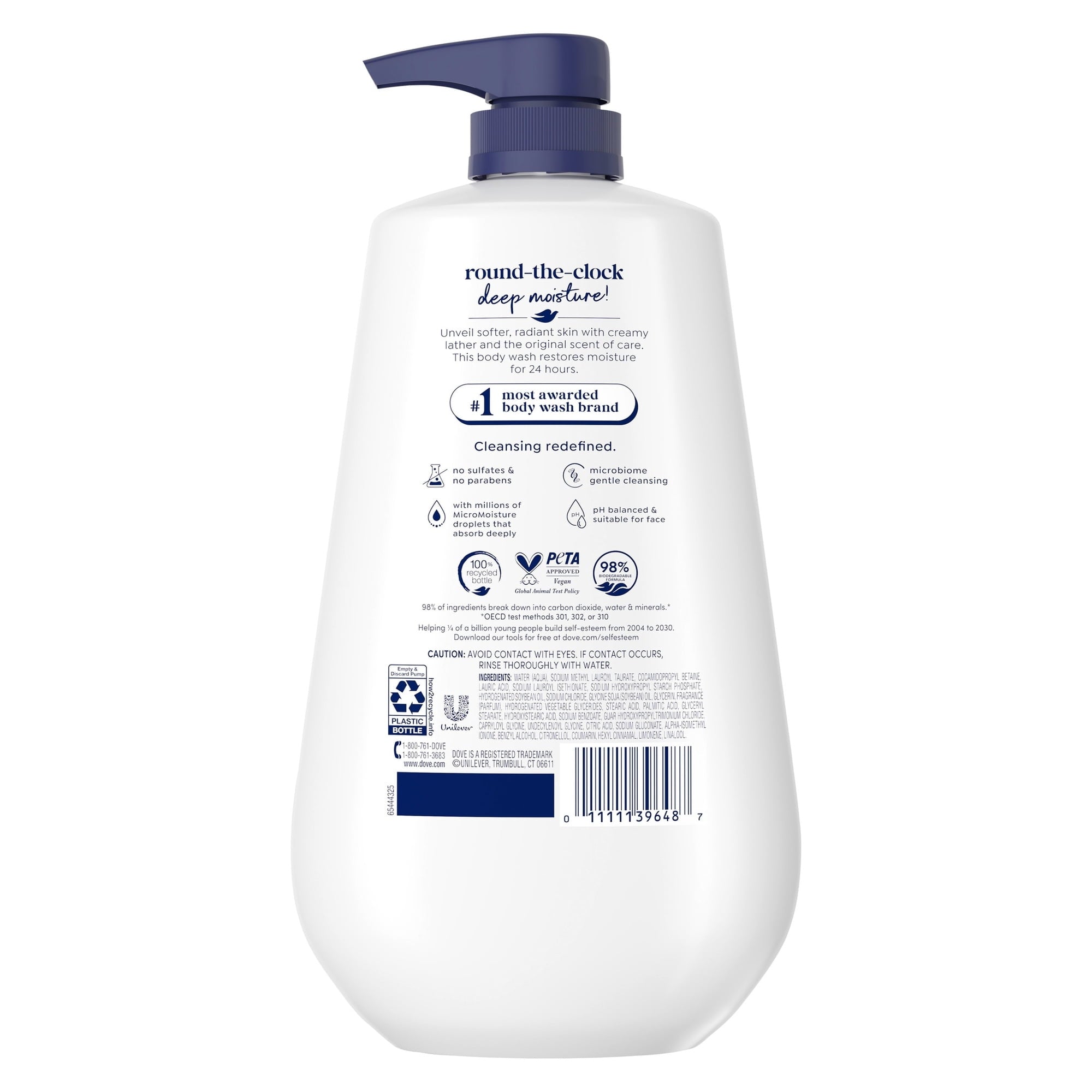 Dove Body Wash with Pump for 24hr Lotion-Soft Skin Deep Moisture Moisturizing Skin Cleanser with No Sulfates No Parabens, 30.6 fl oz