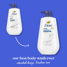 Dove deep moisture body wash pump bottles with refresh design comparison arrow graphic