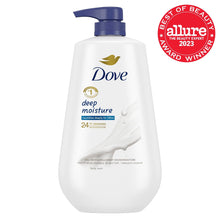 Dove deep moisture body wash with pump, white bottle and dark blue dispenser