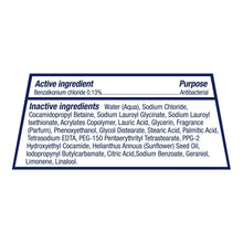 Antibacterial body wash ingredients panel with active ingredient and purpose