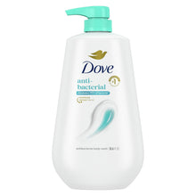 Antibacterial body wash bottle with teal pump and Dove label, 30.6 fl oz