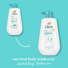 Set of two Dove antibacterial body wash bottles with teal pumps
