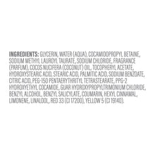 Ingredients panel listing glycerin, water (aqua), and cocamidopropyl betaine