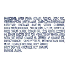 Hair conditioner ingredients panel with dense ingredient list text on label
