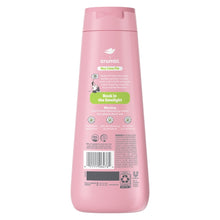 Pink body wash bottle back label with barcode and warning text