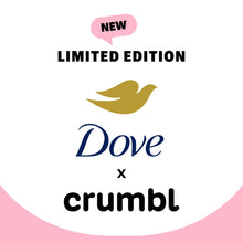 Dove x crumbl Limited Edition branding on a white label card with bird icon.