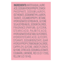 Close-up of ingredient list on a pink background label for body wash.