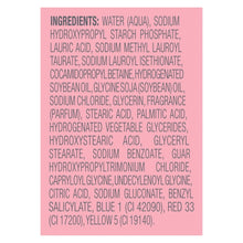 Dove x Crumbl Tres Leches body wash ingredients panel on pink label