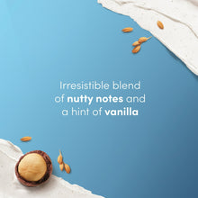 Cosmetic vanilla and nutty note graphic with scattered almonds and cream swath