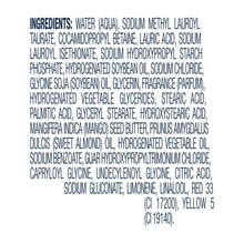 Body wash ingredient list text panel on bottle back