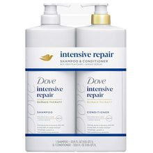 Shampoo and conditioner set with two white pump bottles, yellow caps; front labels visible