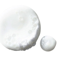 Foamy soap bubbles, one large bubble and one smaller bubble with sudsy texture
