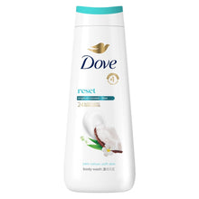 Dove reset body wash bottle with teal cap and white coconut-lime label