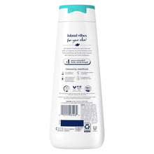 Coconut body wash bottle with teal cap and white back label