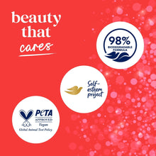 Beauty that cares with 98% biodegradable formula badge