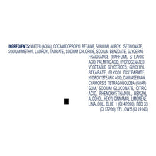 Body wash ingredients label showing a list of chemical components
