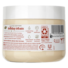 Dove body scrub jar back label with product icons and barcode