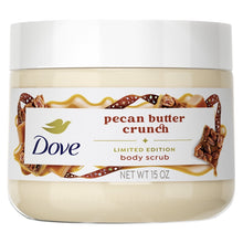 Dove limited edition pecan butter crunch body scrub jar, white cap, tan cream, 15 oz