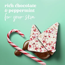 Peppermint bark candy illustration and swirled peppermint stick for Dove body scrub.