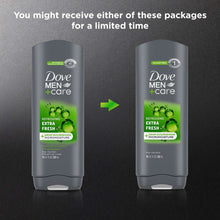 Men's body wash bottles showing two-pack option with an arrow between packages