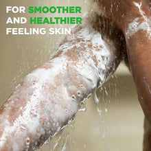 Foamy body wash lather on skin with water droplets, close-up