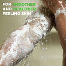 Foamy body wash lather on arms in shower