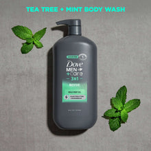 Dove Men+Care 3-in-1 Revive body wash bottle with tea tree and mint leaves