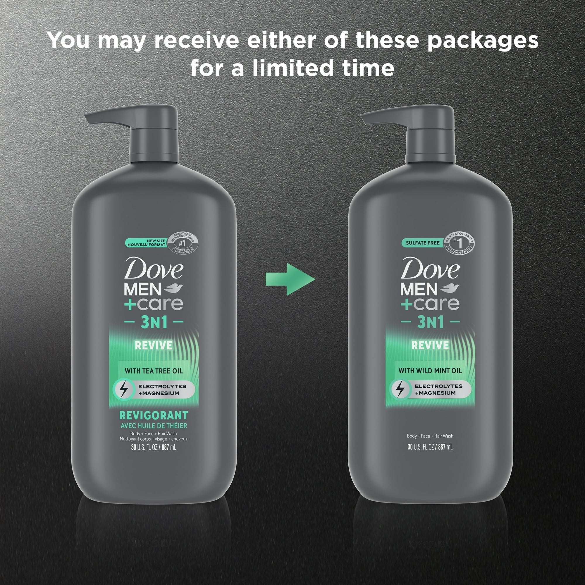 Dove Men+Care Invigorating Revive 3-in-1 Body Face & Hair Wash for Men All Skin, 30 oz