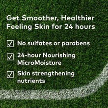 Dove Men+Care Moon Oasis claim graphic: no sulfates or parabens, 24-hour nourishment