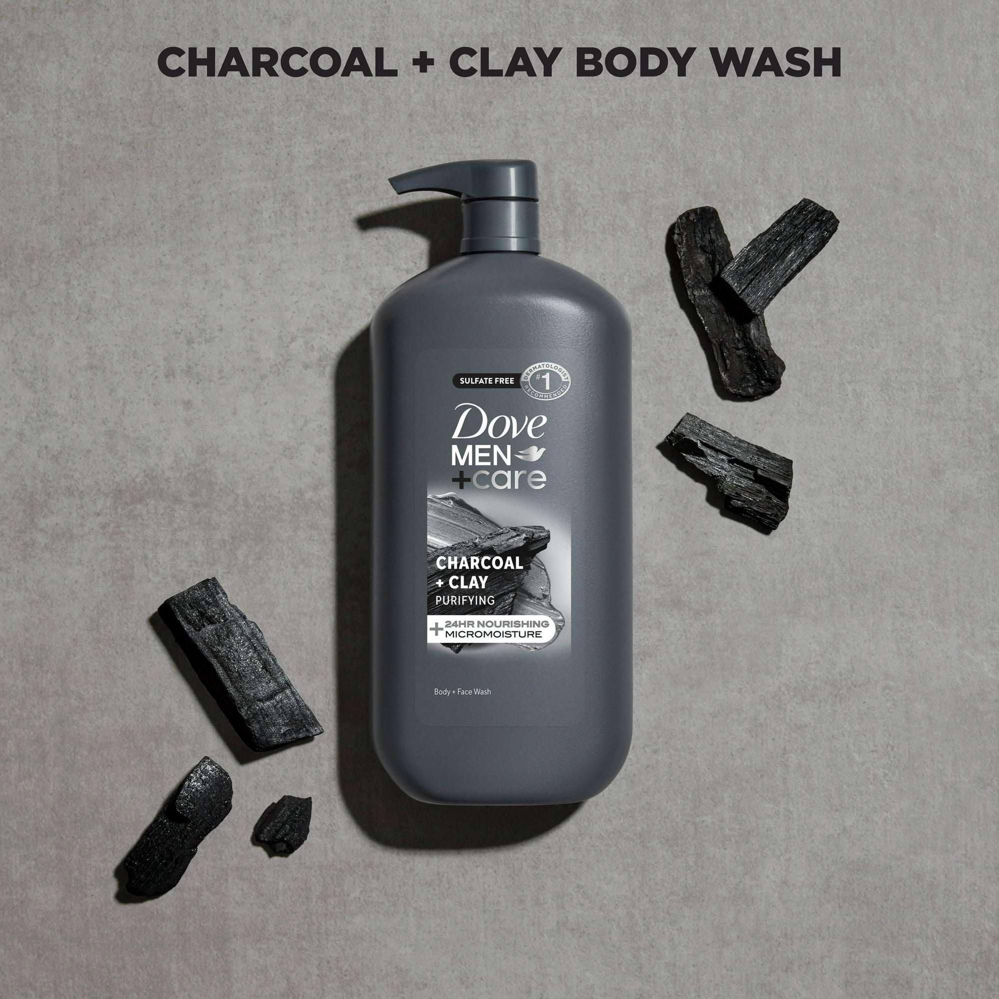 Dove Men+Care Purifying Hydrating Face & Body Wash for Men Charcoal & Clay, 30 oz