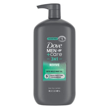 Dove Men+Care 3-in-1 body and face wash bottle, dark gray with pump