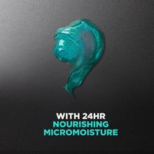 Blue gel splash with text: with 24HR nourishing micromoisture