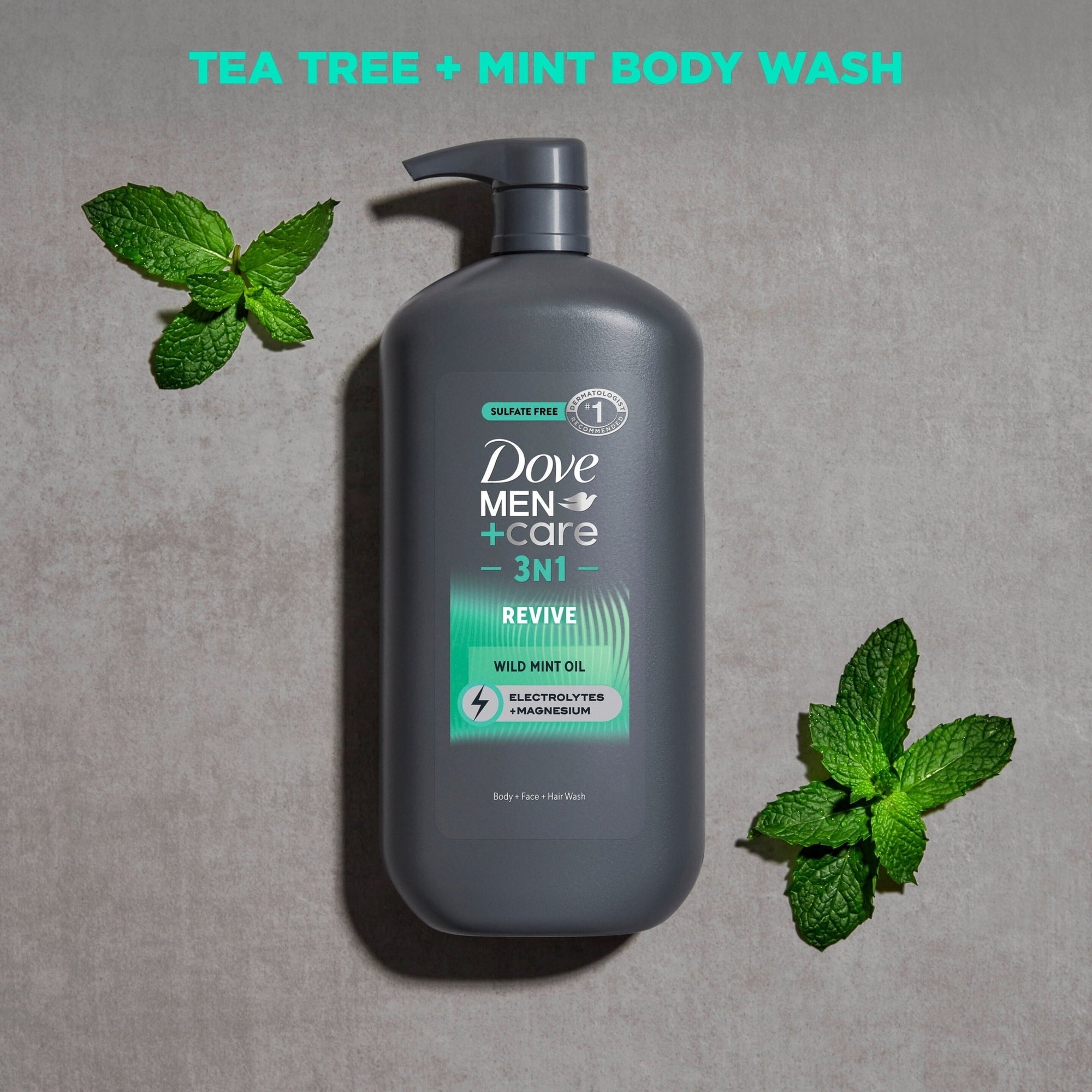 Dove Men+Care Body And Face Wash With Tea Tree Oil, Invigorating Revive 3N1 With 24-Hour Nourishing Micromoisture Technology, ,30 fl oz (Pack of 3)