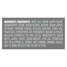 Ingredients list panel for body and face wash